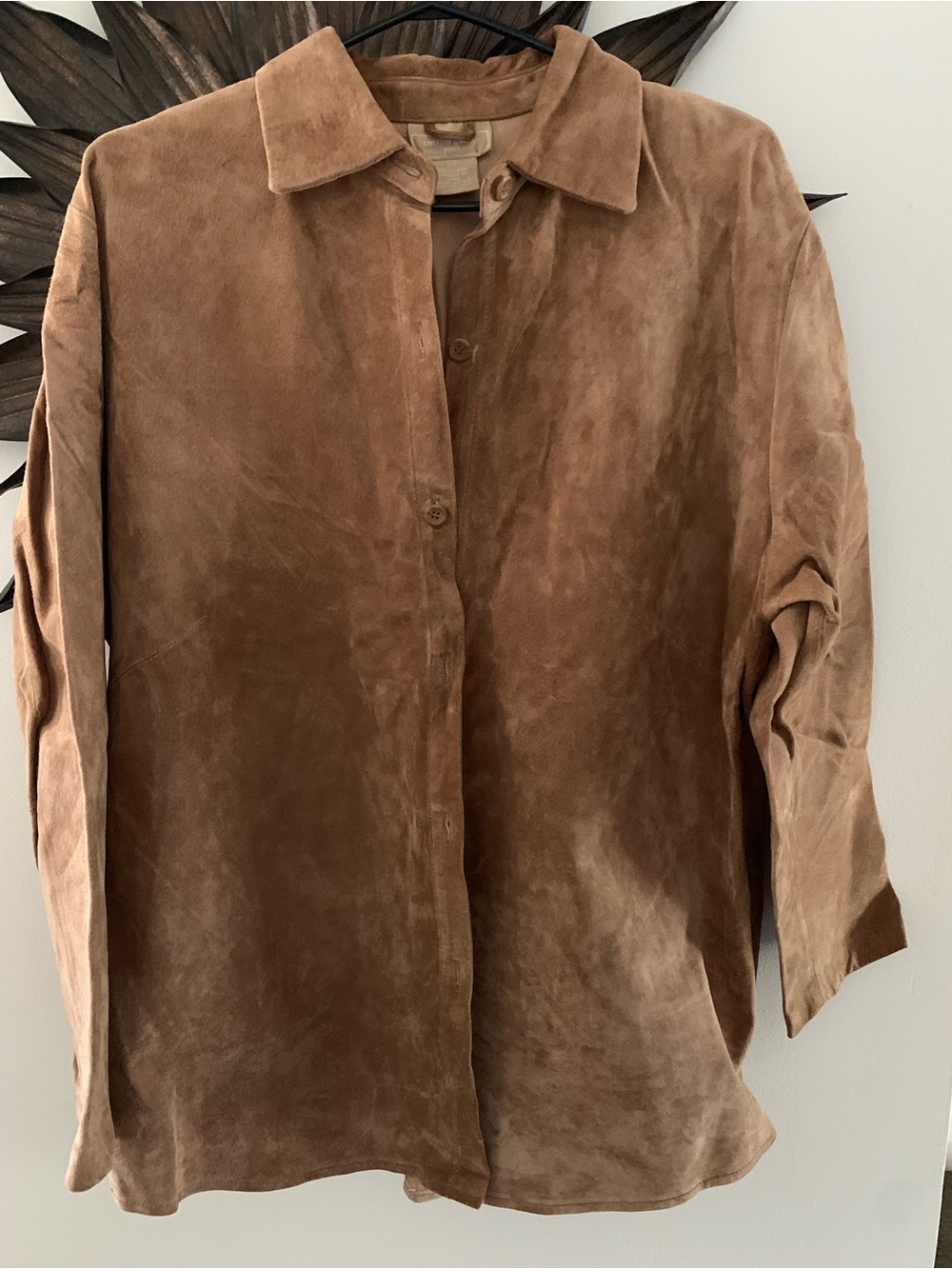 Women's Real Suede Button-Front Blouse in Brown